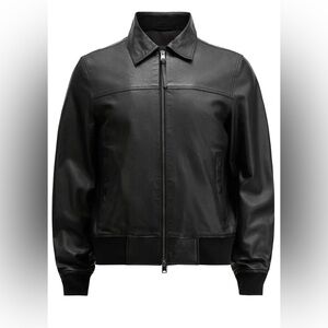 All Saints Black Leather Bomber Jacket